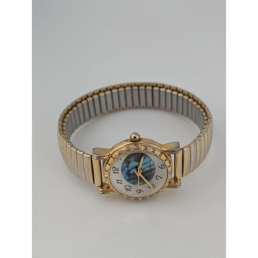Vintage Watch-It Women's Abalone Dial Gold Stretch Band Watch- New Battery